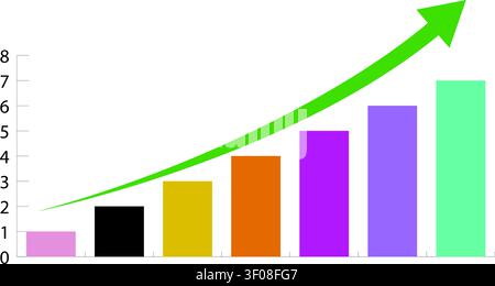 Increasing Growth Chart with Colorful Bars and Green Arrow Stock Vector