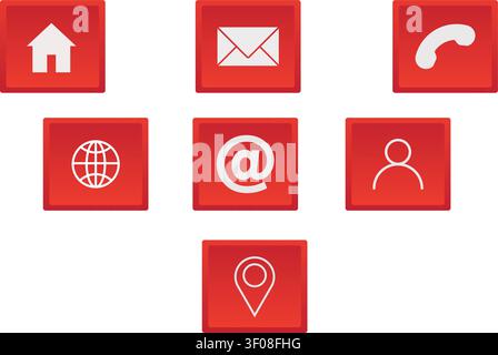 Icons of communication and navigation on red buttons Stock Vector