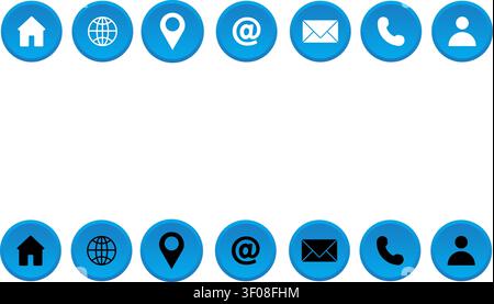 Web communication and navigation icons set with blue circle flat design Stock Vector