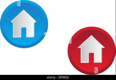 House icon inside blue and red circle flat vector illustration Stock Vector