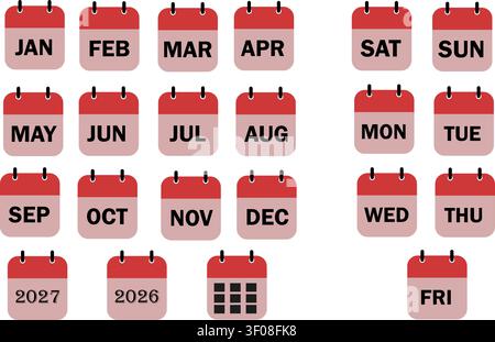 Calendar Icon Set with Days Months and Years , Calendar Icon Vector Illustration Stock Vector