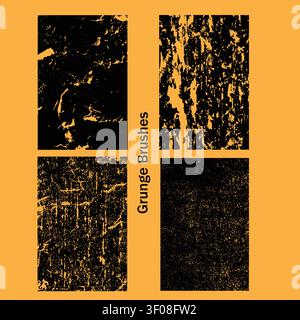 Grunge texture brushes set, abstract black and orange design elements Stock Vector