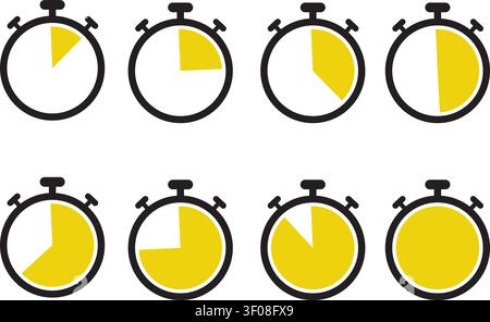 Animated Stopwatch Icons Progressing. Stock Vector