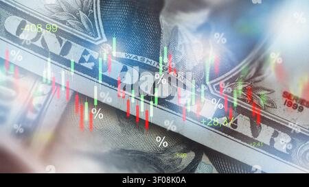 Chart shows money trends and values during recession periods and market changes Stock Photo