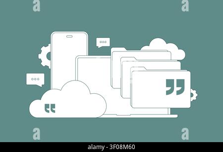 Cloud document management with centralized file storage, document synchronization and secure access across connected devices. Enterprise repository, c Stock Vector
