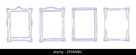 Whimsical doodle frames with crayon line scribbles and funky borders. Set line retro rectangular, perfect for invitations, scrapbooks, and creative frame designs. . Vector illustration Stock Vector