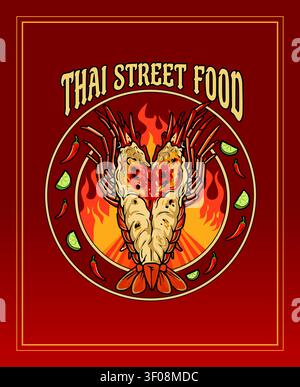 Authentic Thai street food vector for seafood restaurant branding, menu design, food truck, packaging, logos, advertising and marketing purposes. Stock Vector