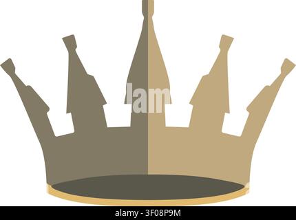 Flat illustration of a gray crown with tall bottle shaped points and a gold base in a decorative royal style Stock Vector