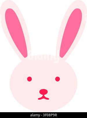 Flat illustration of a white rabbit face with long pink ears small red eyes and a gentle expression Stock Vector