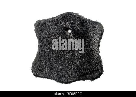 A sample of genuine leather isolated on a white background. Black genuine leather. Stock Photo