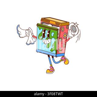 Cartoon groovy playful dishwasher character Stock Vector