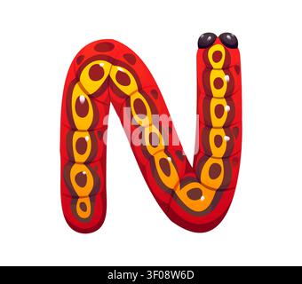 Cartoon insects font letter N of caterpillar type Stock Vector