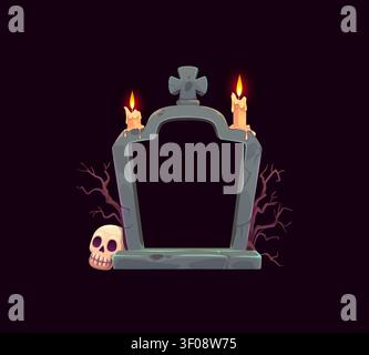 Halloween holiday photo frame of tombstone grave Stock Vector