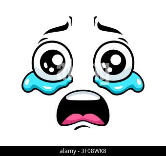 Crying tears face emoji, weeping whining emotion Stock Vector