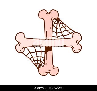 Groovy Halloween bones crossed with spider webs Stock Vector