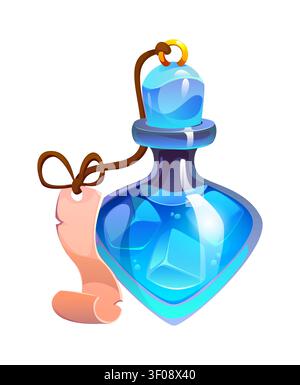 Cartoon magic potion bottle filled blue liquid Stock Vector