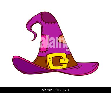 Groovy cartoon witch hat with funky patches Stock Vector