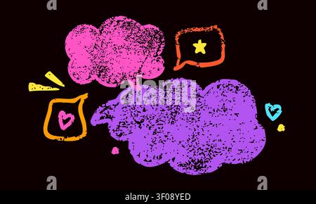 Magenta and purple crayon text clouds. Stock Vector