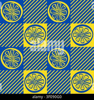 Citrus Lemon Fruit Slices Gingham Plaid Seamless Pattern Stock Vector