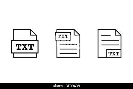 Minimalist outline icon of a TXT file. Concept of text document, file type, and data storage. Flat vector illustration isolated on white background. Stock Vector