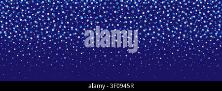 Light and blue festive stars confetti and glitter fall background. Minimalist panoramic horizontal banner with smooth stardust gradient for Christmas greeting cards and winter holiday websites Stock Vector