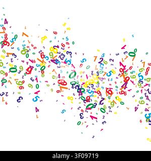 Flying colorful digits and numbers. School math notebook cover. Back to school mathematics banner on white background. Falling numbers vector illustration. Stock Vector