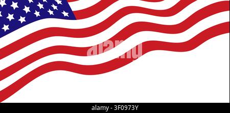 American flag corner banner with wide copy space on white background. Patriotic layout for holiday and event. Flat style. Vector illustration Stock Vector