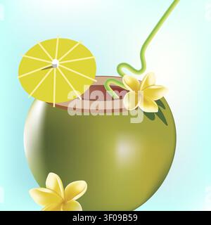 Coconut close up with frangipani Stock Vector