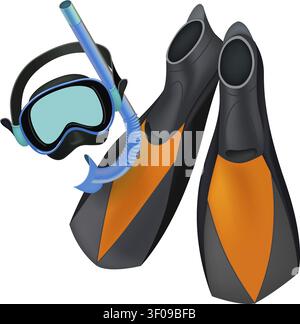 Dive gear rests neatly beside sleek fins. Stock Vector