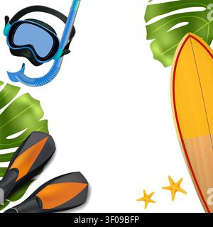 Tropical vacation social post template. Copy space Stock Vector