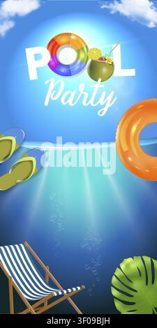 Bright pool party vibes float underwater. Copy space Stock Vector