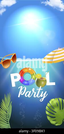 Social banner template for pool party. Copy space Stock Vector