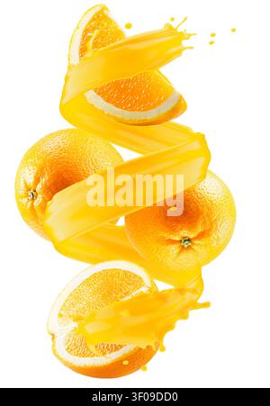 Orange with juice splashing isolated on white background. Stock Photo