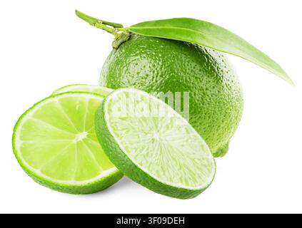 Lime with leaf isolated on white background. Stock Photo