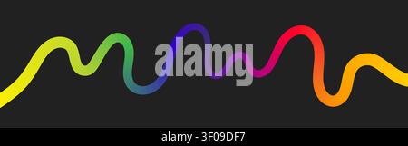 Wavy squiggle rainbow gradient color line create dynamic abstract curve vector illustration. Stock Vector