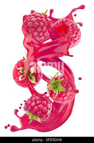 Raspberry with juice splash isolated on white background. Stock Photo