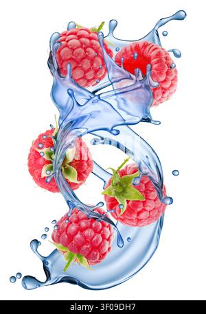 Raspberry with water splash isolated on white background. Stock Photo
