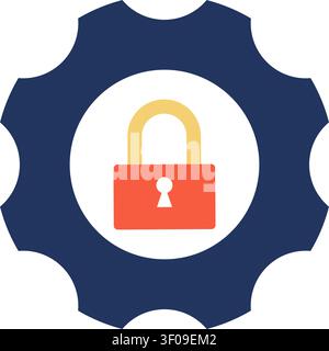 Security settings gear icon symbolizing protected configuration, system administration, secure access, privacy controls, authentication, and cybersecu Stock Vector