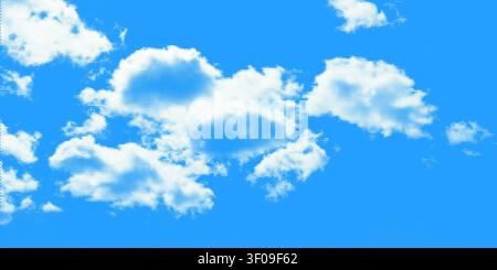 Halftone cloud sky on blue backdrop with pixelated texture vector illustration background. Stock Vector