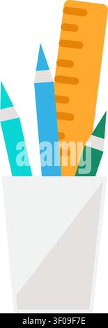 Stationery cup icon symbolizing office supplies, writing tools, workplace organization, creative workspace, and desk accessories Stock Vector
