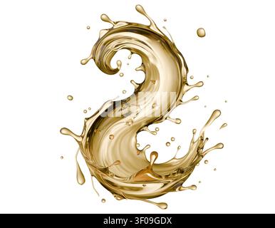 Golden liquid splash isolated on a white background. 3d render. Stock Photo
