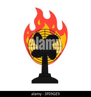 air fan ventilator engulfed in flames, symbolic overheating, fire hazard, electrical malfunction, equipment failure, heat damage, and appliance safety Stock Vector