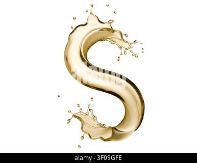 Golden liquid splash isolated on a white background. 3d render. Stock Photo
