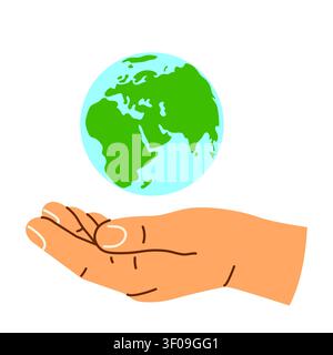 hand presenting globe, symbolizing global business, worldwide services, international communication, sustainability, global reach, environmental aware Stock Vector