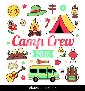 Camp Crew Summer Vacation and Camping Trip Vector Illustration Stock Vector