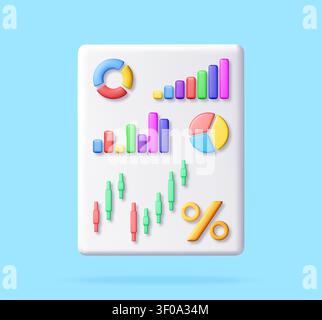 3D paper with colorful business charts and graphs. Stock Vector