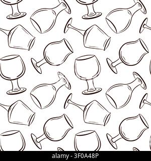 Seamless pattern with hand drawn line art style beer glass. Alcohol drink container background. Simple outline black and white style wallpaper Stock Vector