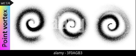 Powder dusty swirl for noisy circle vector with grain wave texture. Gradient vortex wind, stencil spray effect and airbrush dot ripple. Particle bw Stock Vector