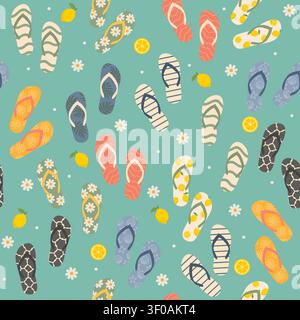 Colorful Summer Flip Flops Pattern Collection Stock Vector
