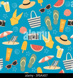 Summer Ocean Beach Seamless Pattern Collection Stock Vector